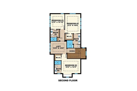 Floor Plan - Upper Floor for Beach House Plan #27-543 - 4 bed, 4.5 bath