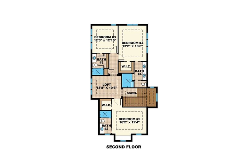 House Blueprint - Floor Plan - Upper Floor for Beach House Plan #27-543 - 4 bed, 4.5 bath