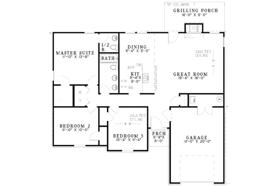 Floor Plan - Main Floor for Ranch House Plan #17-2983 - 3 bed, 1.5 bath
