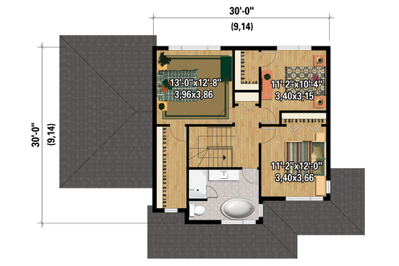 Floor Plan - Upper Floor 1 for Contemporary House Plan #25-4373 - 3 bed, 1 bath