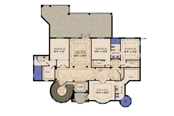 Floor Plan - Upper Floor for Mediterranean House Plan #548-11 - 5 bed, 5.5 bath