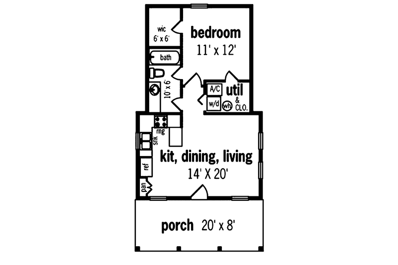 House Design - Floor Plan - Main Floor for Traditional House Plan #45-421 - 1 bed, 1 bath