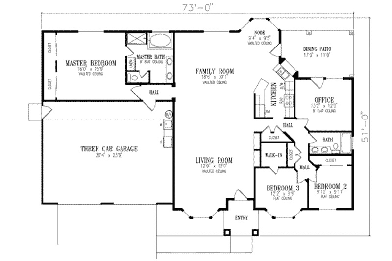 Architectural House Design - Floor Plan - Main Floor for Adobe / Southwestern House Plan #1-483 - 3 bed, 2 bath