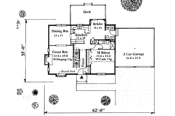 Floor Plan - Main Floor for Traditional House Plan #75-124 - 4 bed, 2.5 bath