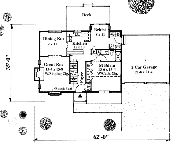 Floor Plan - Main Floor for Traditional House Plan #75-124 - 4 bed, 2.5 bath