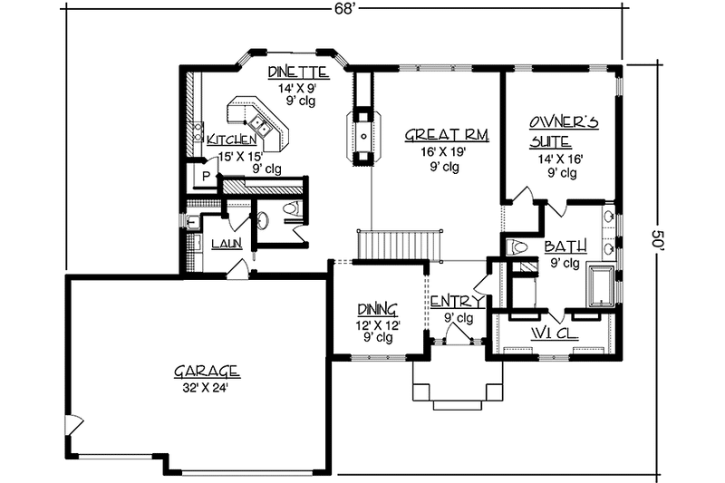 Home Plan - Floor Plan - Main Floor for Prairie House Plan #320-1482 - 1 bed, 1.5 bath