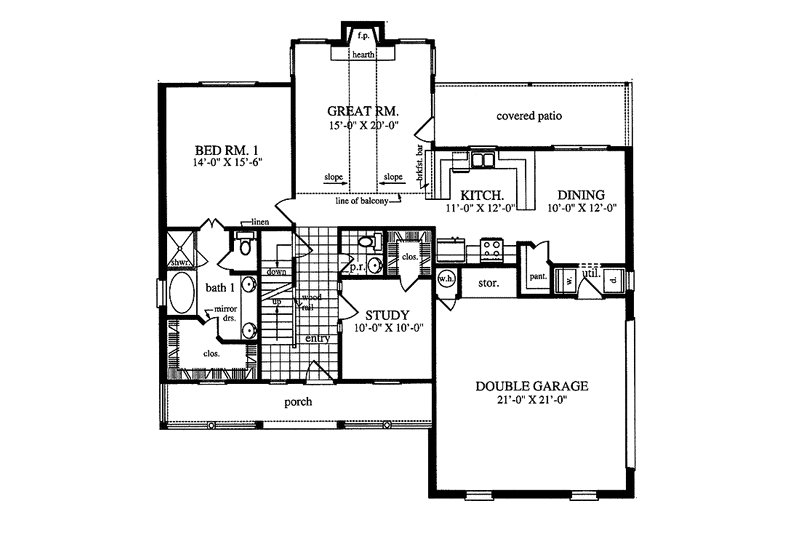 Dream House Plan - Floor Plan - Main Floor for Country House Plan #42-598 - 3 bed, 2.5 bath
