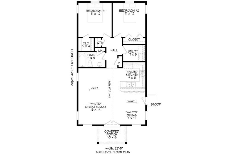 Dream House Plan - Floor Plan - Main Floor for Country House Plan #932-987 - 2 bed, 1 bath