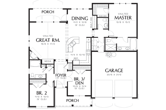 Cottage style floor plan layout 48-102