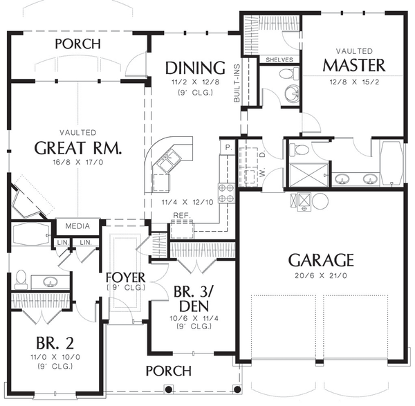 Cottage style floor plan layout 48-102