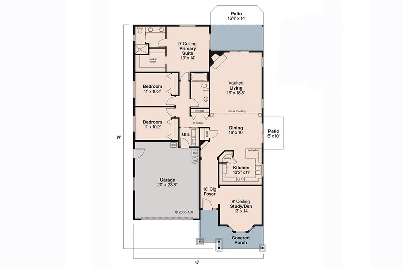 Home Plan - Floor Plan - Main Floor for Country House Plan #124-366 - 3 bed, 2 bath