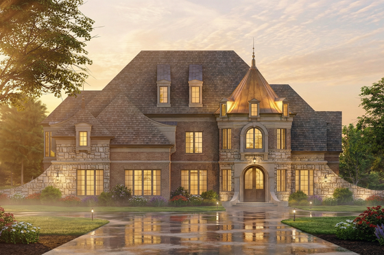 Exterior - Front Elevation 3 for European House Plan #119-359 - 4 bed, 4.5 bath