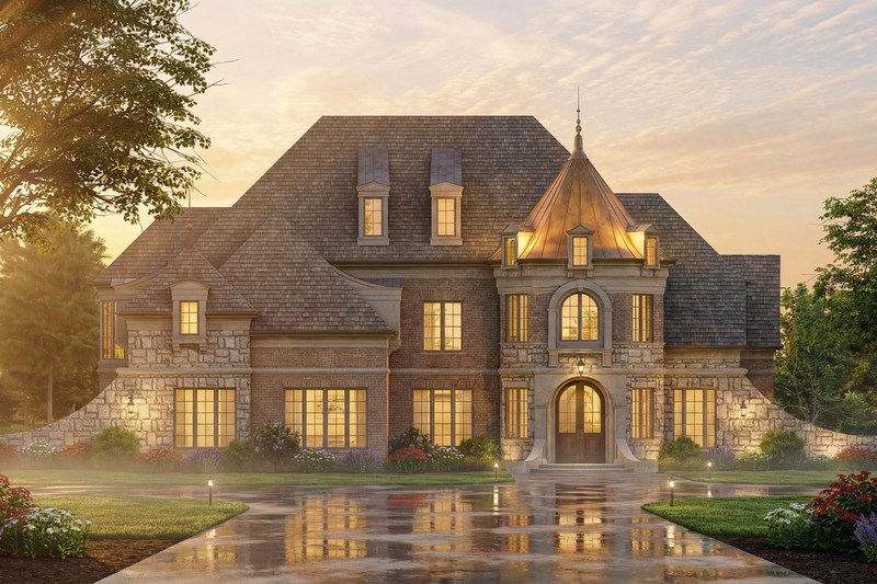 House Blueprint - Exterior - Front Elevation 3 for European House Plan #119-359 - 4 bed, 4.5 bath