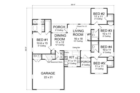 Floor Plan - Main Floor 1 for Traditional House Plan #513-20 - 5 bed, 3 bath