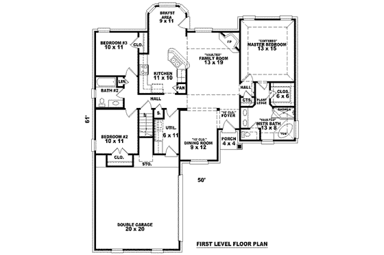 Floor Plan - Main Floor for Traditional House Plan #81-804 - 3 bed, 2 bath