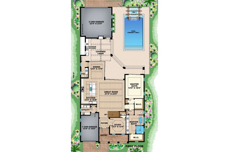 House Blueprint - Floor Plan - Main Floor for Beach House Plan #27-543 - 4 bed, 4.5 bath