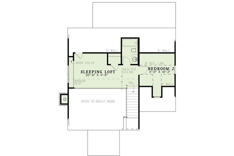 House Blueprint - Floor Plan - Upper Floor for Country House Plan #17-2021 - 2 bed, 2 bath