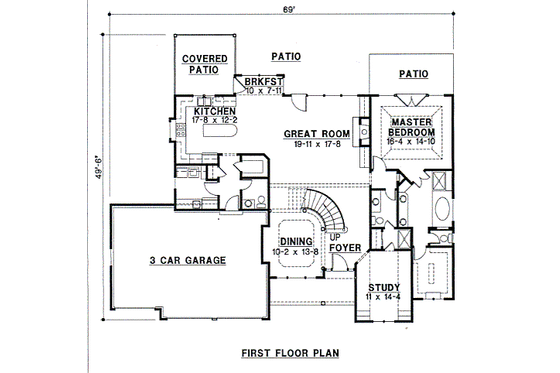 Floor Plan - Main Floor for Traditional House Plan #67-140 - 4 bed, 4 bath