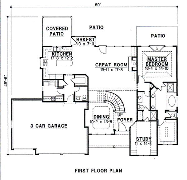 Floor Plan - Main Floor for Traditional House Plan #67-140 - 4 bed, 4 bath