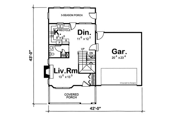 Floor Plan - Main Floor for Country House Plan #20-2218 - 3 bed, 2.5 bath