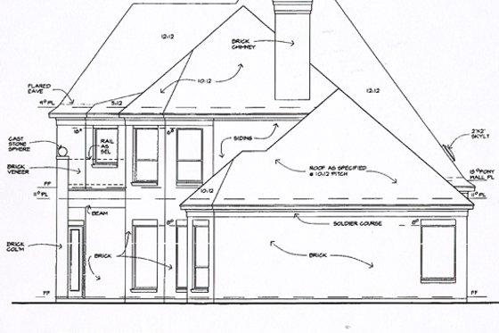 Exterior - Rear Elevation for European House Plan #141-104 - 3 bed, 3.5 bath