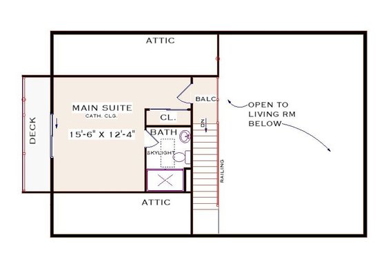 Floor Plan - Upper Floor for Cabin House Plan #3-350 - 3 bed, 2 bath
