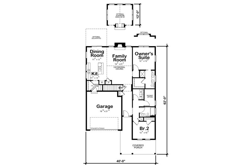 Architectural House Design - Floor Plan - Main Floor for Craftsman House Plan #20-2604 - 2 bed, 2 bath