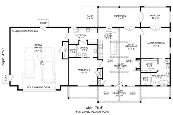 Floor Plan - Main Floor for Ranch House Plan #932-740 - 2 bed, 2 bath