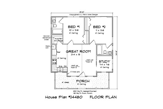 Floor Plan - Main Floor 1 for Cottage House Plan #513-2273 - 2 bed, 2 bath