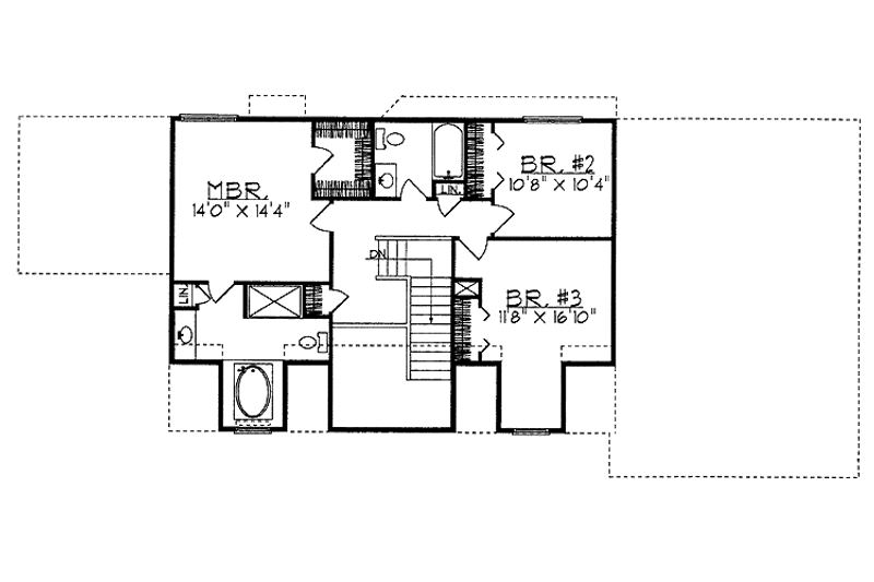 Architectural House Design - Floor Plan - Upper Floor for Colonial House Plan #70-1317 - 3 bed, 2.5 bath
