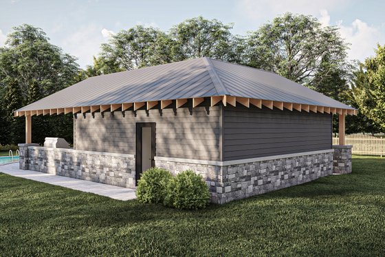 Exterior - Rear Elevation for Craftsman House Plan #455-652, 1 bath