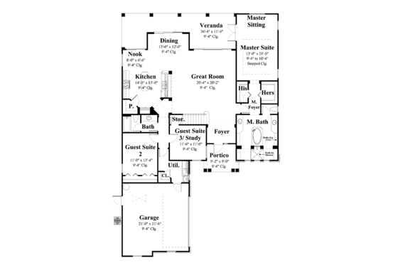 Floor Plan - Main Floor for Classical House Plan #930-372 - 3 bed, 2.5 bath