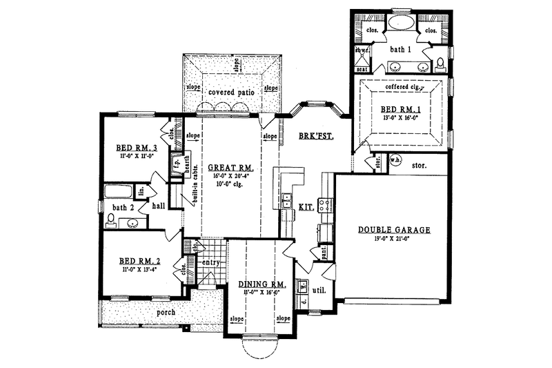 House Design - Floor Plan - Main Floor for Ranch House Plan #42-493 - 3 bed, 2 bath