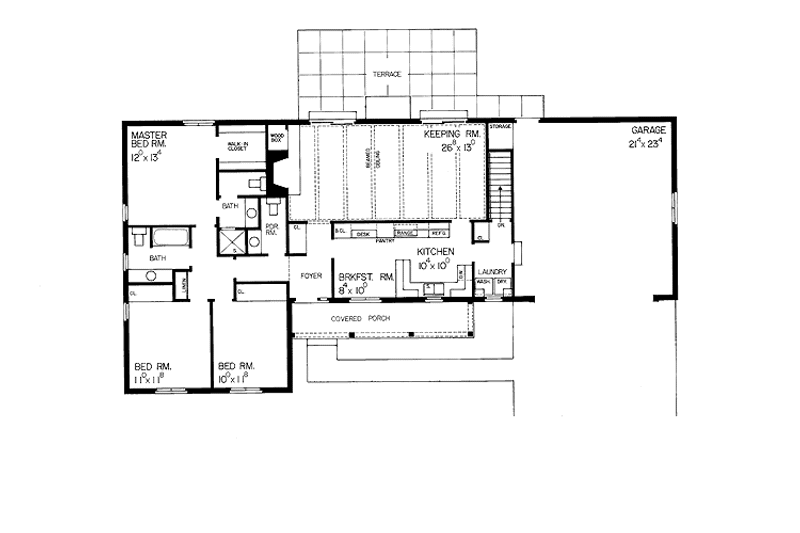 House Blueprint - Floor Plan - Main Floor for Ranch House Plan #72-665 - 3 bed, 2.5 bath