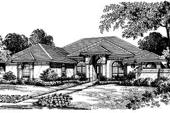 Exterior - Front Elevation for Mediterranean House Plan #417-204 - 3 bed, 2 bath