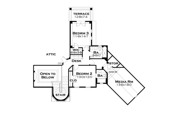 Floor Plan - Upper Floor for Cottage House Plan #120-244 - 3 bed, 4 bath