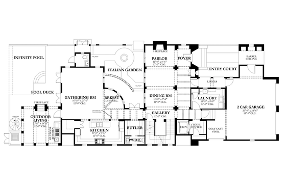 Floor Plan - Main Floor for Mediterranean House Plan #1058-152 - 3 bed, 4 bath