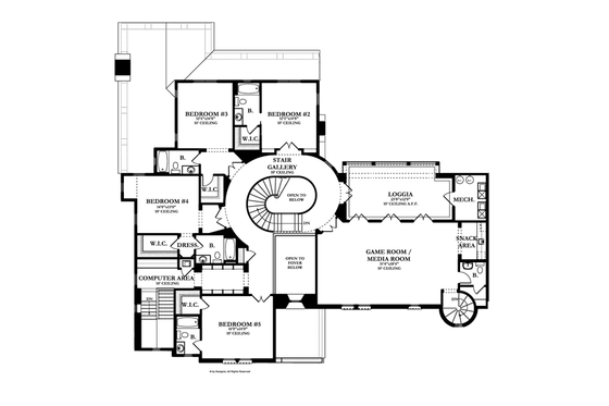 Floor Plan - Upper Floor for Mediterranean House Plan #1058-19 - 5 bed, 5 bath