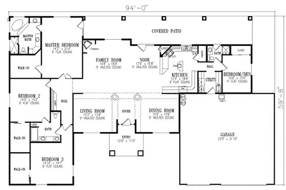Floor Plan - Main Floor for Adobe / Southwestern House Plan #1-758 - 4 bed, 3 bath