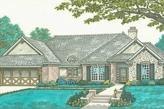 Exterior - Front Elevation for European House Plan #310-297 - 3 bed, 2 bath