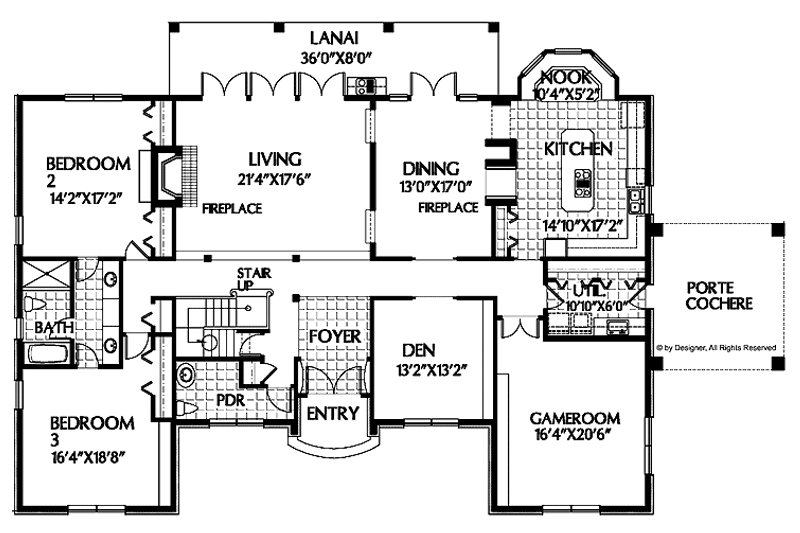 Home Plan - Floor Plan - Main Floor for Country House Plan #999-21 - 4 bed, 2.5 bath