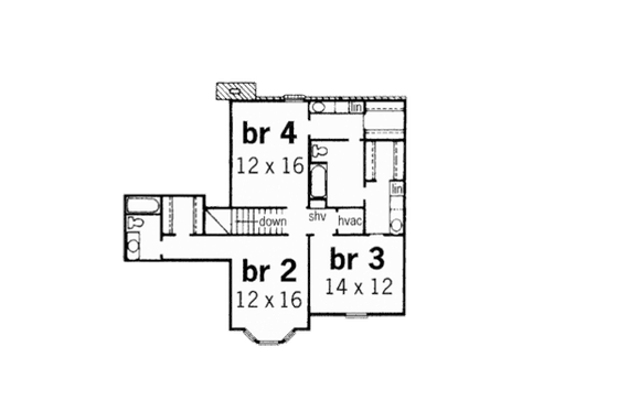 Floor Plan - Upper Floor for European House Plan #16-221 - 4 bed, 3.5 bath