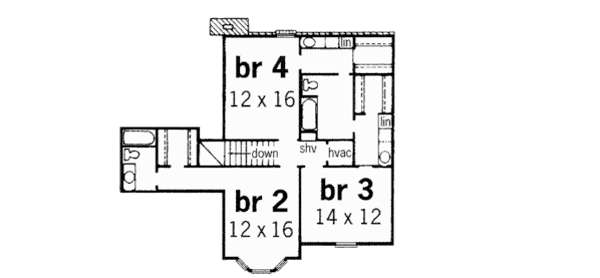Floor Plan - Upper Floor for European House Plan #16-221 - 4 bed, 3.5 bath