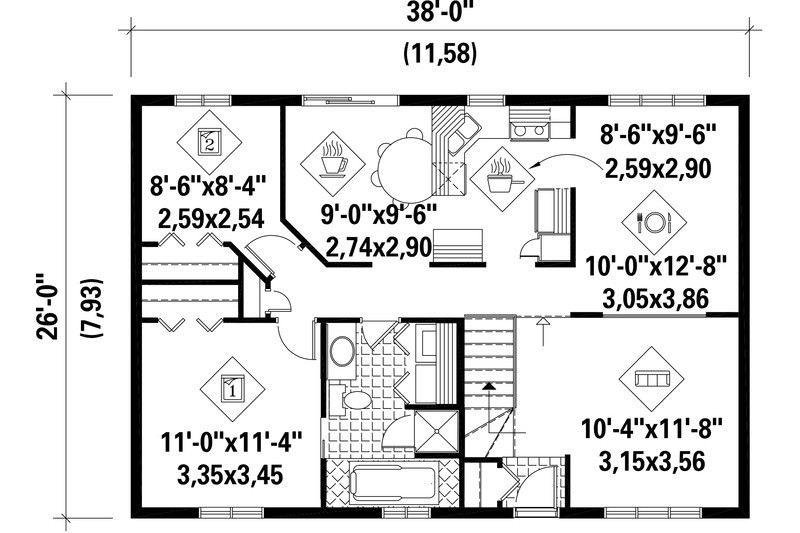 Home Plan - Floor Plan - Main Floor for Country House Plan #25-4811 - 2 bed, 1 bath