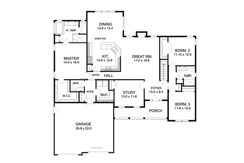 Dream House Plan - Floor Plan - Main Floor for Ranch House Plan #1010-84 - 3 bed, 2.5 bath