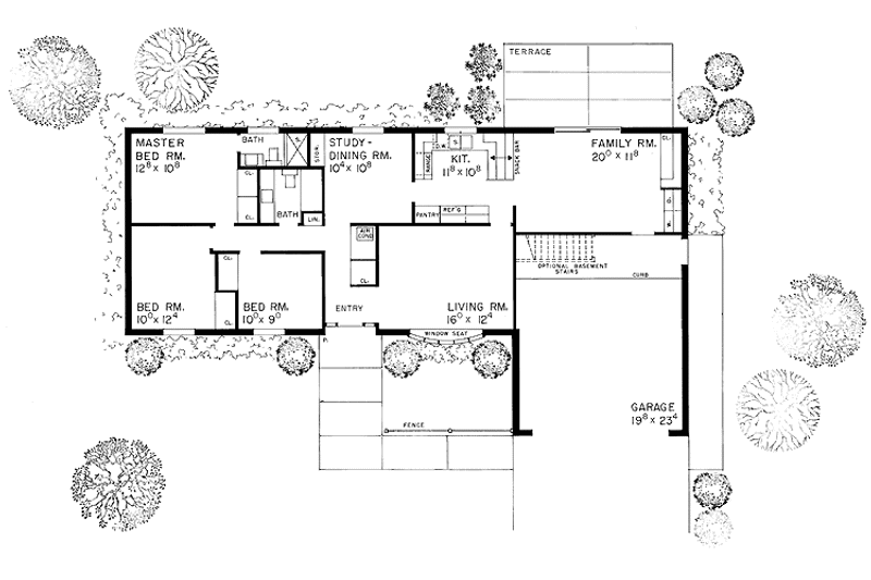 Home Plan - Floor Plan - Main Floor for Ranch House Plan #72-513 - 3 bed, 2 bath