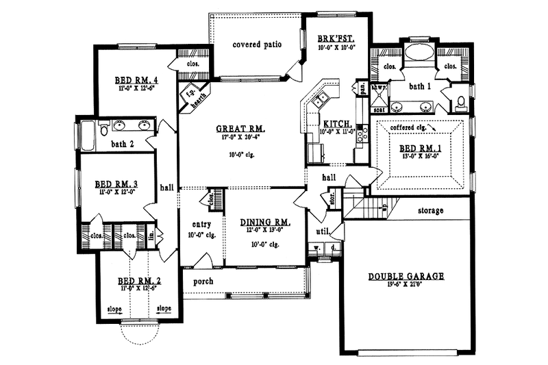 Home Plan - Floor Plan - Main Floor for Country House Plan #42-566 - 4 bed, 2 bath