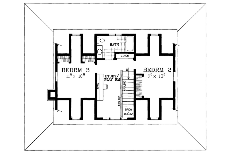 Dream House Plan - Floor Plan - Upper Floor for Victorian House Plan #72-1130 - 3 bed, 2 bath