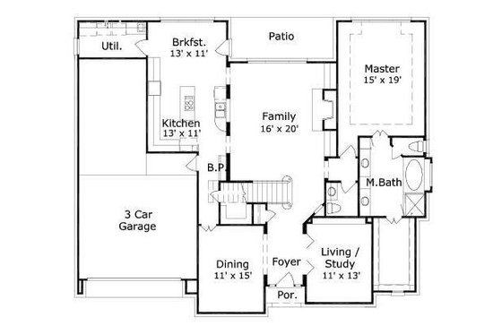 Floor Plan - Main Floor for Colonial House Plan #411-739 - 4 bed, 3.5 bath