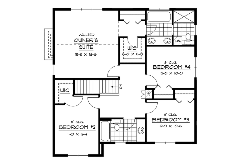 House Blueprint - Floor Plan - Upper Floor for European House Plan #51-619 - 4 bed, 2.5 bath